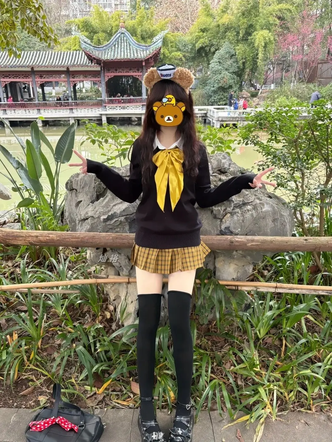 

Оригинальный дизайн, осенне-зимняя клетчатая юбка, вязаный свитер, комплект Long Sve Suower, школьный orm Sle, женский Fa...