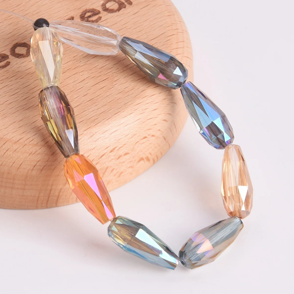 10pcs Colorful Long Teardrop Shape 18x8mm Faceted Crystal Glass Loose Beads For Jewelry Making DIY Crafts Findings