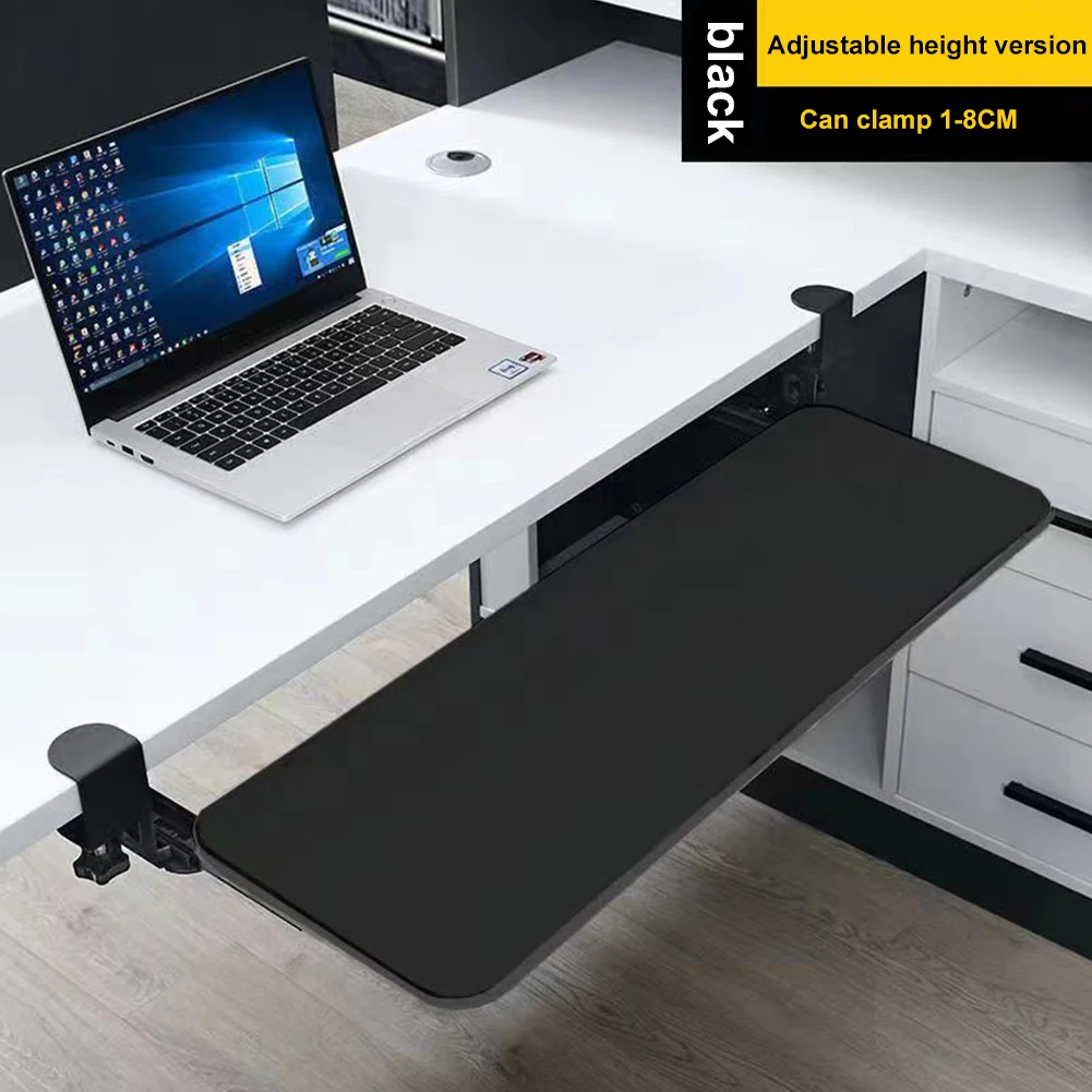 Keyboard Tray Under Desk with C Clamp Mount Pull Out Keyboard Tray Drawer Slide-Out Platform Computer Keyboard Drawer