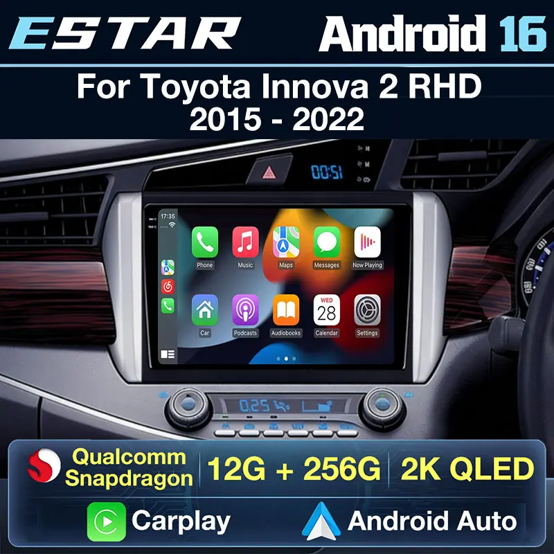 For Toyota Innova 2 2015 - 2022 Android 16 Carplay&Auto WIFI+4G Car Radio Multimedia Player Stereo Navigation GPS NO DVD 2DIN BT