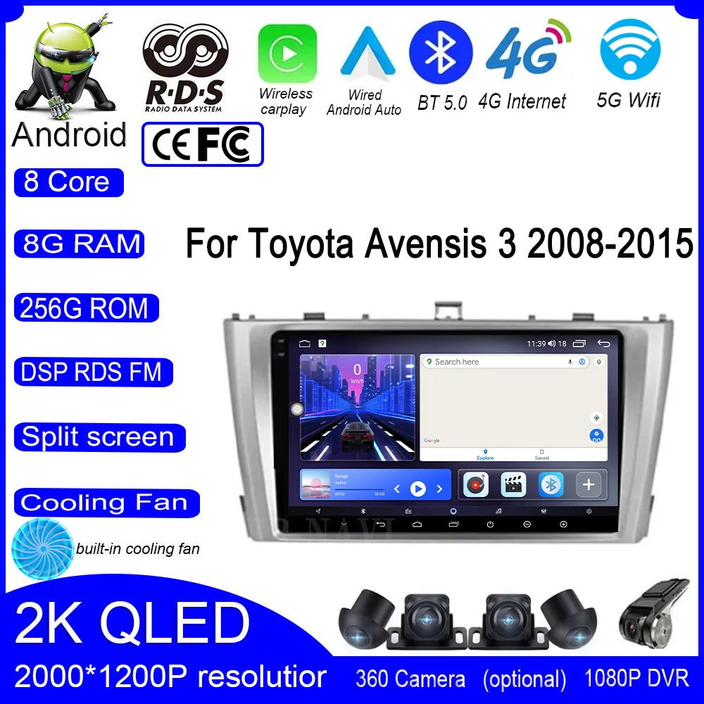 

Автомагнитола для Toyota Avensis 3 2008-2015 Android 14, автомагнитола, радио, видео, мультимедиа, аудио, GPS, навигация Carplay