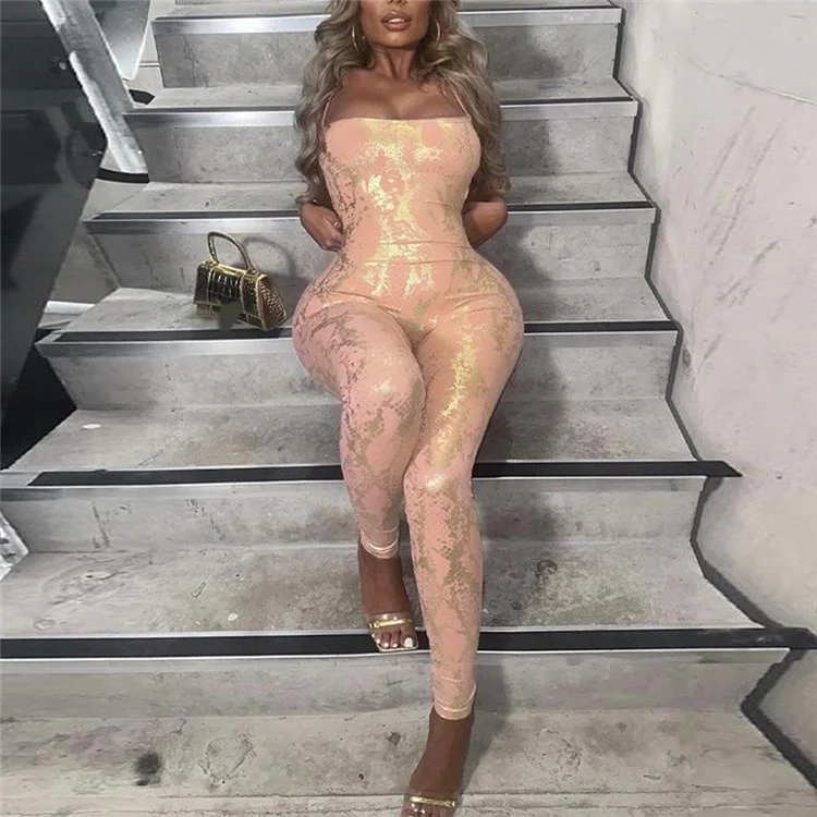 Sexy senza maniche Golden bodycon tuta donna One Piece Party Nightclub outfit Halter Bandage Womens generale