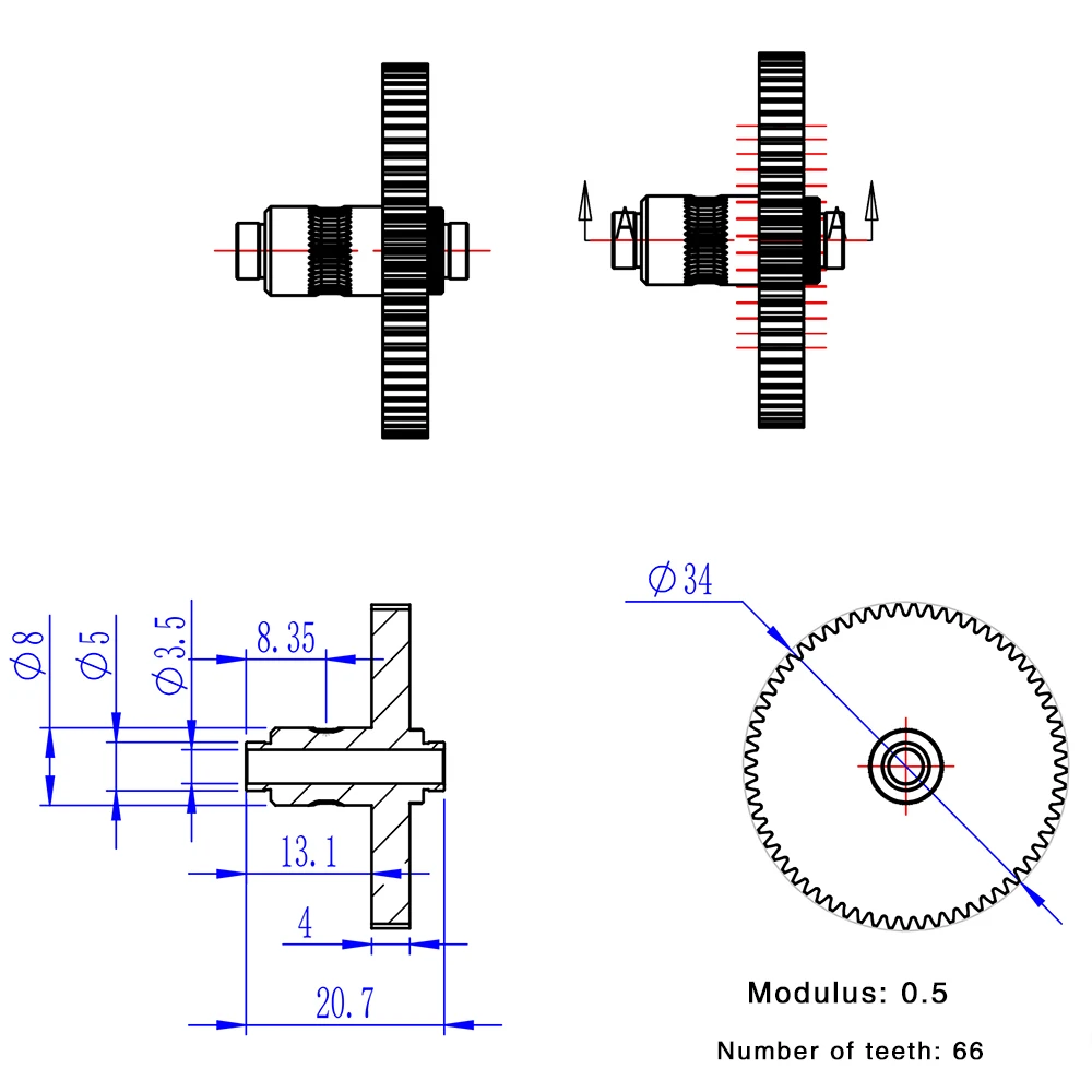 

Creativity Titan extruder gear 0.5 modulus 66 Teeth Stainless Steel Plastic Big Gear for X1 Titan Aero Extruder