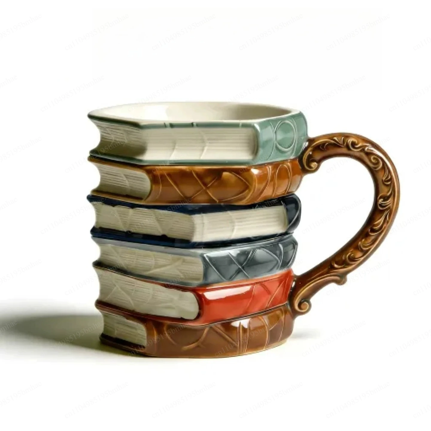 Ceramic book cup hand-painted creative high-value three-dimensional book coffee cup with handle household mug