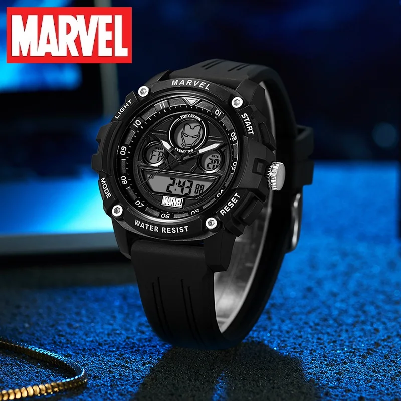 Marvel For Mens Watches Iron Man Avengers Dual Display Sport Wristwatch Chronograph Alarm Clock Repeater Luminous Male New Clock