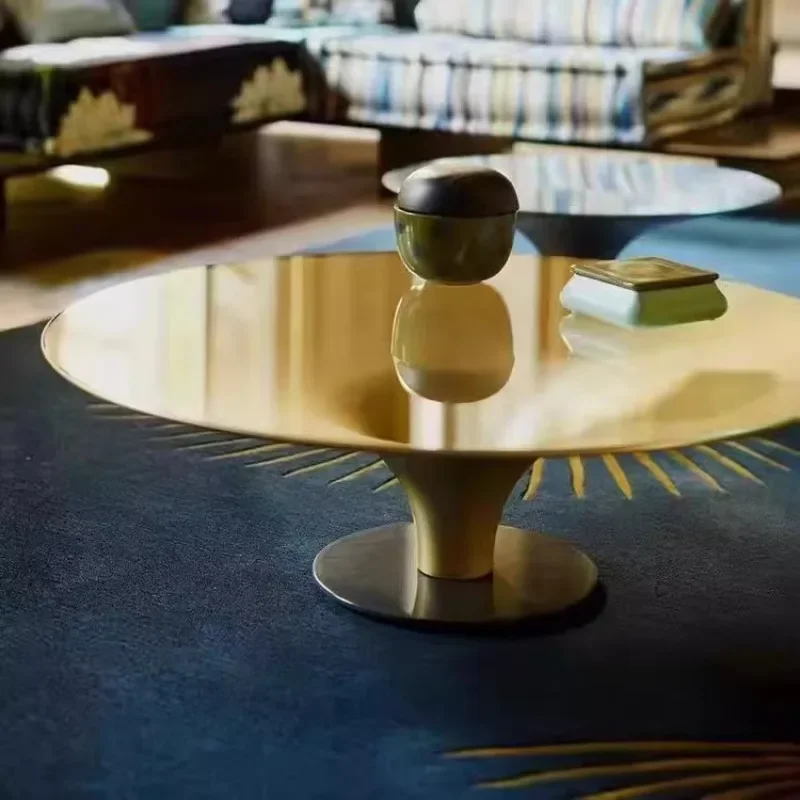Stainless steel round coffee table villa living room household special-shaped metal coffee table