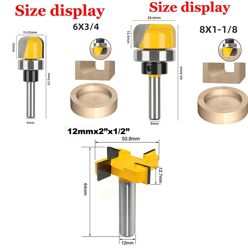 1pcs Woodworking Tool Router Bits 8mm 12mm Shank Corner Edge Rounding Router Milling Cutter Trimmer for Wood19.05mm28.6mm50.8mm