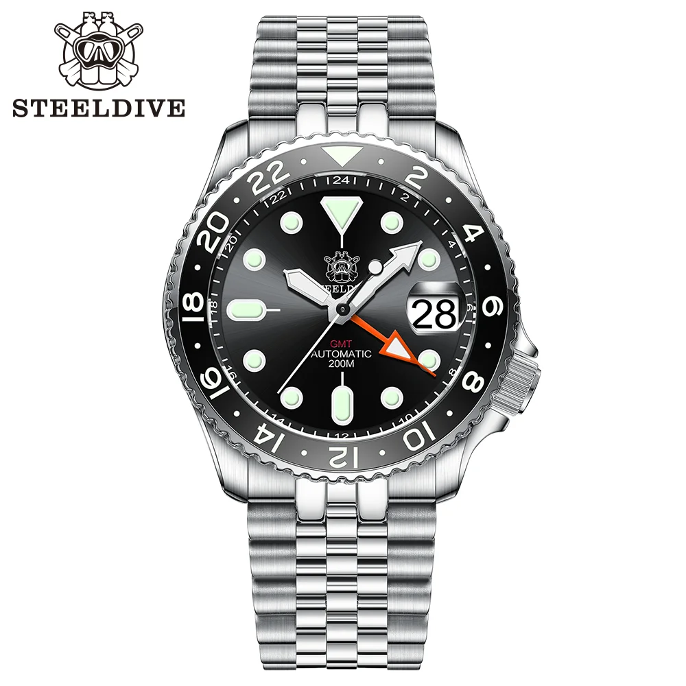 

STEELDIVE Official SD1994 V2 GMT Small Abalone Ceramic Bezel 4 Pointers NH34 Movement Swiss Luminous 200M Mechanical Dive Watch