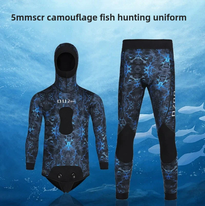 

5mm fishing suit thickened warm split hooded camouflage diving suit surfing suit fishing suit deep diving winter swimming wet su