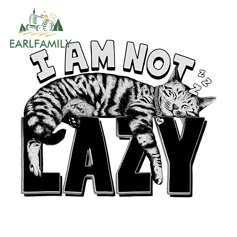 EARLFAMILY 13cm × 10.5cm Funny Kitten Car Stickers I Am Not Lazy Design Graffiti Decals Cool Vinyl Car Rear Window Decoration