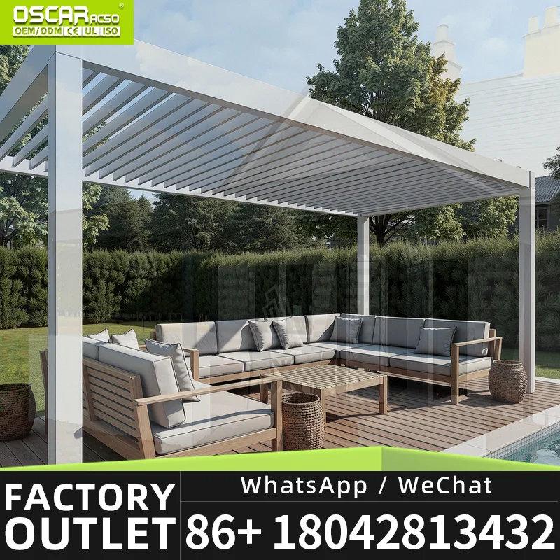20x20 European Premium Electric Aluminum Motorized Retractable Pergola Solar LED Lighting Eco Friendly Backyard Garden Gazebo Pa