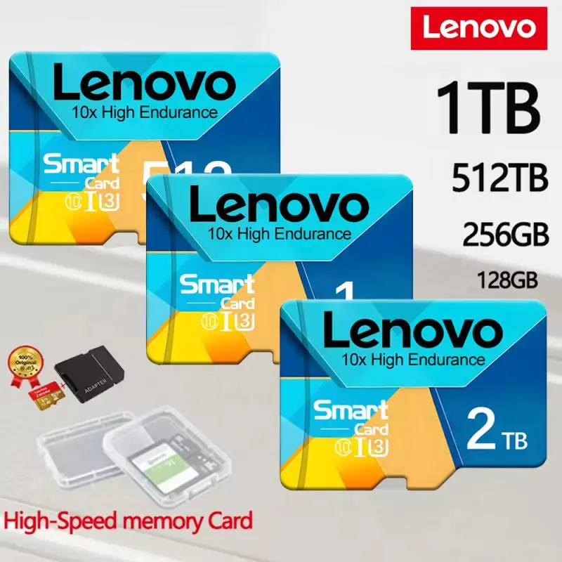 Lenovo kartu memori 512GB 128GB 256GB Kelas 10 V30 kartu TF 64GB kartu SD Mini 32GB 16GB A2 U3 kartu SD TF mikro kecepatan tinggi