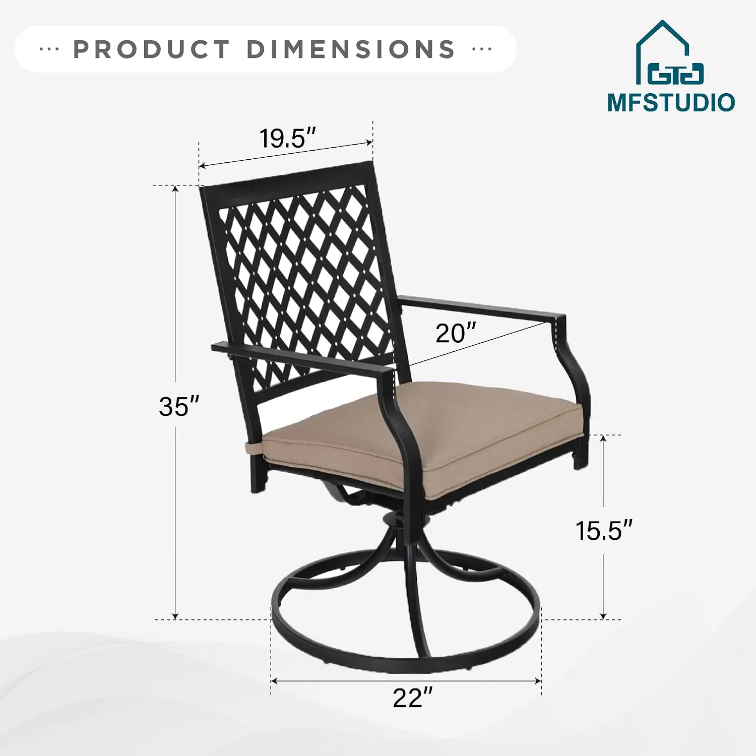 Swivel Patio Chair Set 2 Metal Rocking Cushioned All-Weather Wide Seat 25