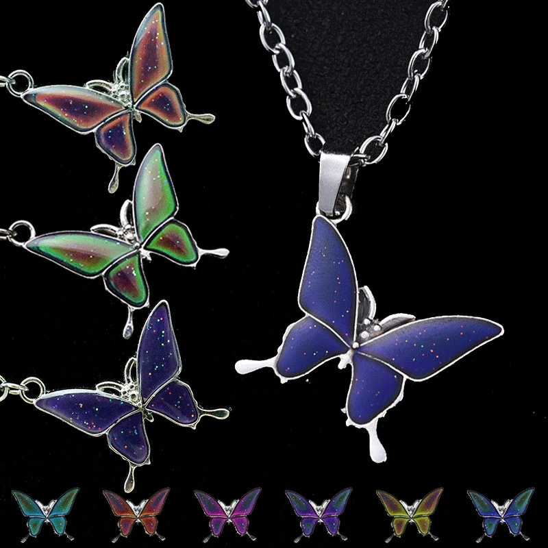 Butterfly Pendant Stainless Steel Chain Necklace Whose Color Changes with Temperature Necklaces for Women Jewelry Clavicle Chain