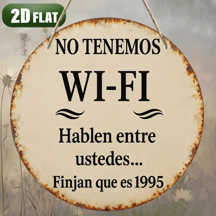 2D Flat - A 2D Flat Wooden Circular Sign (With The Message 'No WIFI, Please Communicate, Pretend It'S 1995') for Festival Hangin