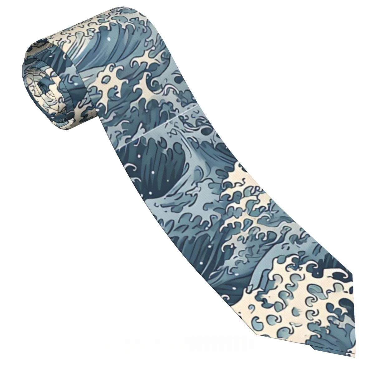 Ocean Waves Repeatable Pattern Japanese Wave Classic Men's Printed Polyester 8cm Width Necktie Cosplay Party Accessory