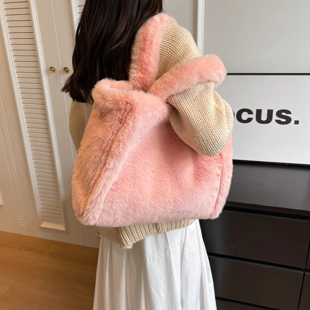 

Women Plush Shoulder Bag Soft Furry Tote Handbag Cute Puffy Sling Bag Autumn Winter Warm Underarm Bag Large Capacity Shopper Bag