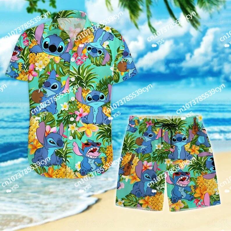 Stitch Hawaiian Shirt/man Shorts, Stitch Summer Shirt, Stitch Beach Shirt, Disney 3d Shirt, Aloha Shirts Men, Swim Shorts