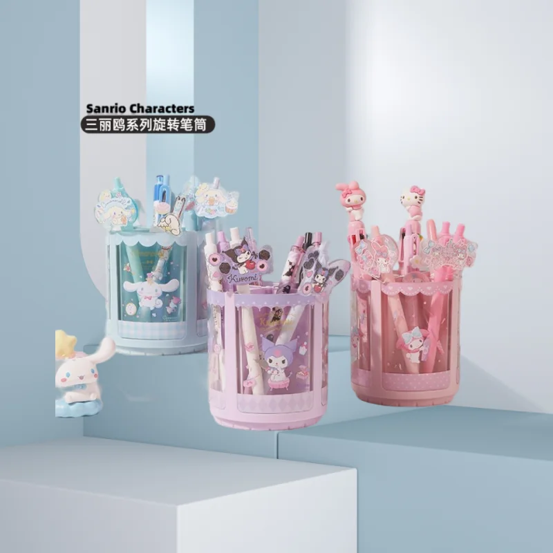 

Kawaii Miniso Cinnamoroll My Melody Kuromi Rotating Pen Holder Cartoon Large Capacity Storage Box Makeup Brush Storage Box Gift