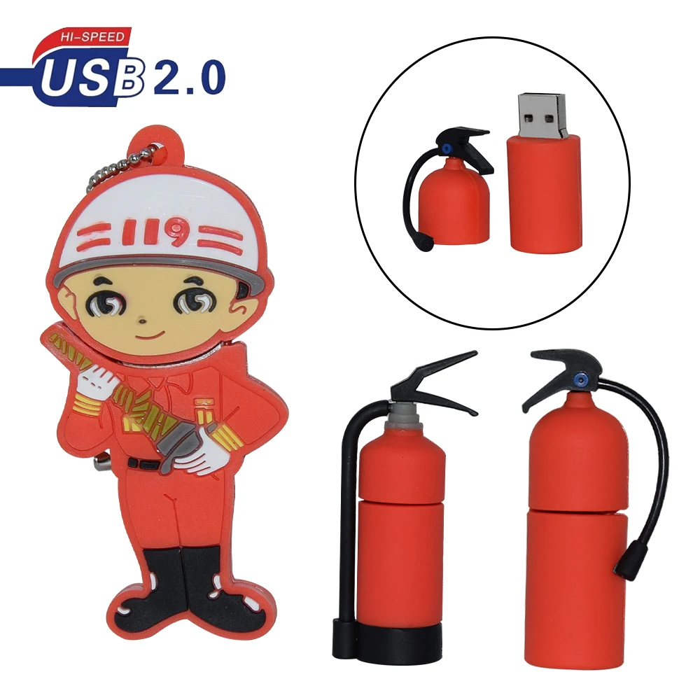 

Fire Truck Pendrive Cartoon Fireman Extinguisher 128GB Pen Drive 8GB USB Flash Drive 16GB 32GB 64GB Memories Cle USB Stick Disk