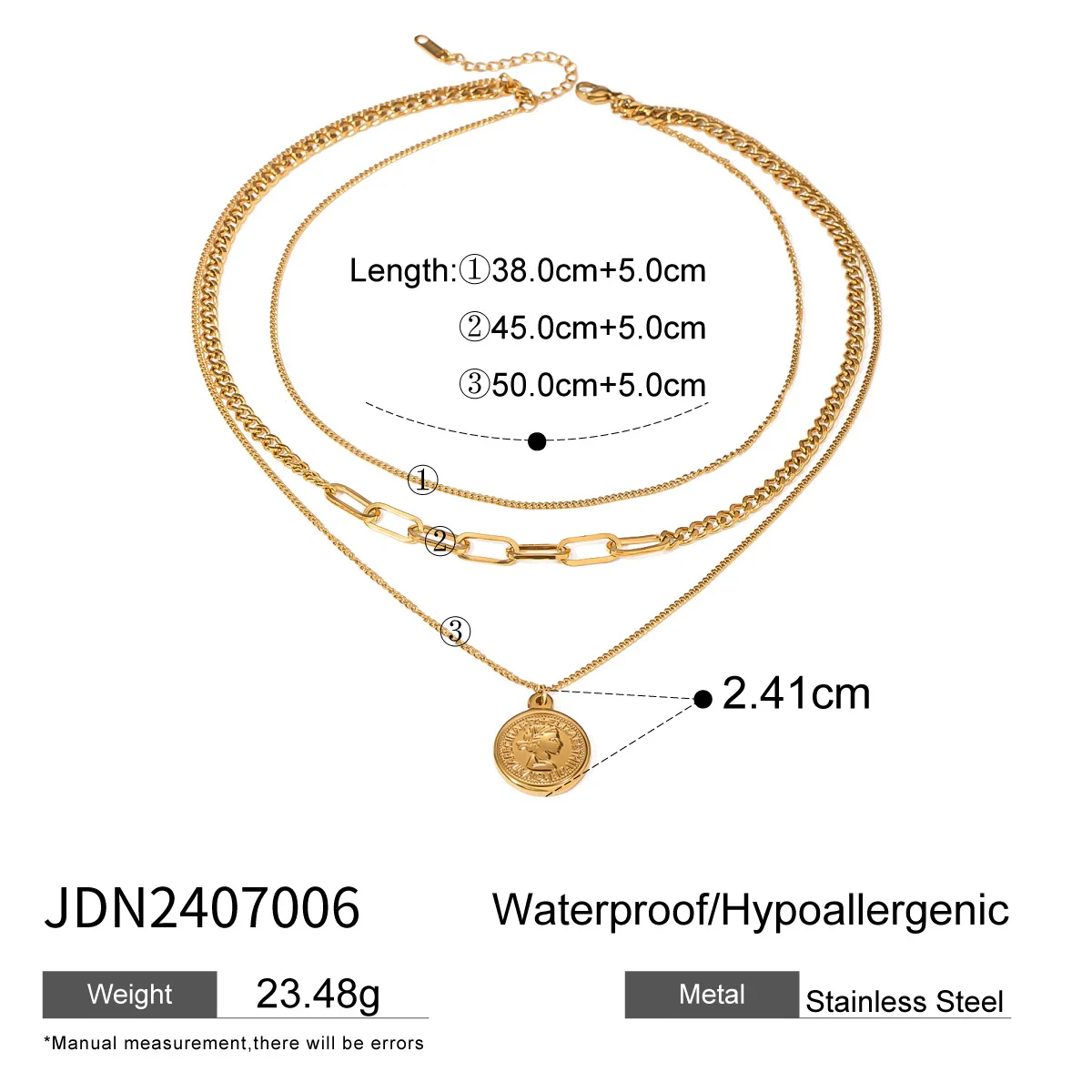 Stainless Steel PVD 18K Gold Plated Tarnish Waterproof Coin Pendant Layered Chain Necklace For Woman Jewelry Wholesale Trendy