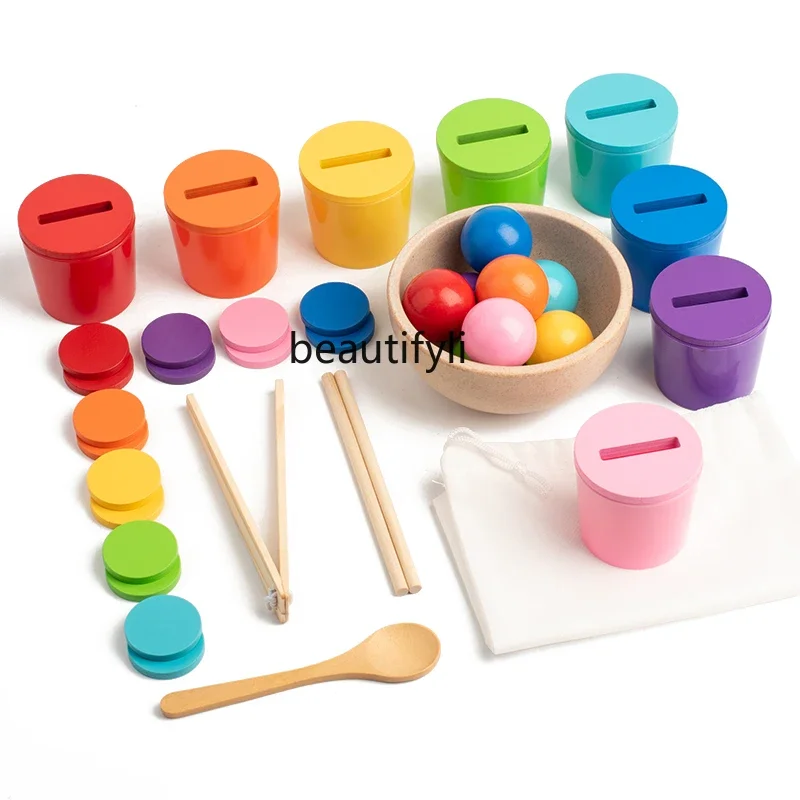 Children's toys Wooden color sorting cup Baby early education puzzle, coin matching game