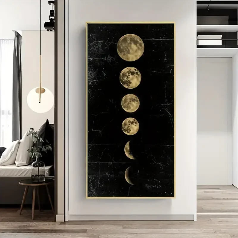 1pc Eclipse Of The Moon Canvas Poster, Minimalist Art Painting Universe Wall Picture Long Banner Print For Home Office No Fra