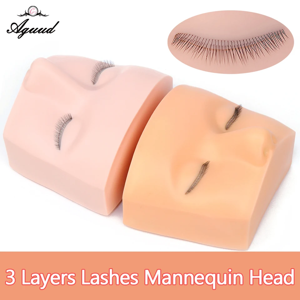 

3 Layers Lashes Training Mannequin Head For Grafting Eyelash Extension Silicone Flat Practice Doll Head for Beginner Makeup Tool