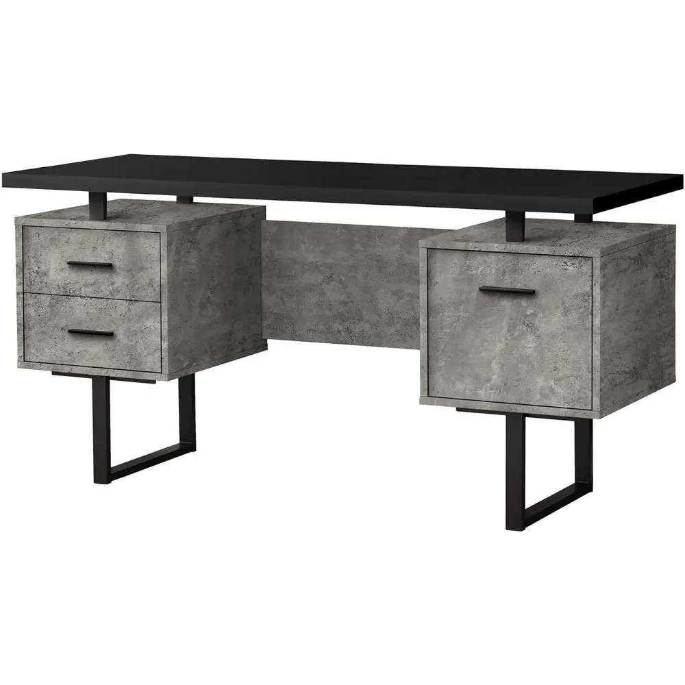 

Contemporary 60 Grey Laminate Metal Desk with Storage for Home Office, Suitable for Laptop Use on Left or Right