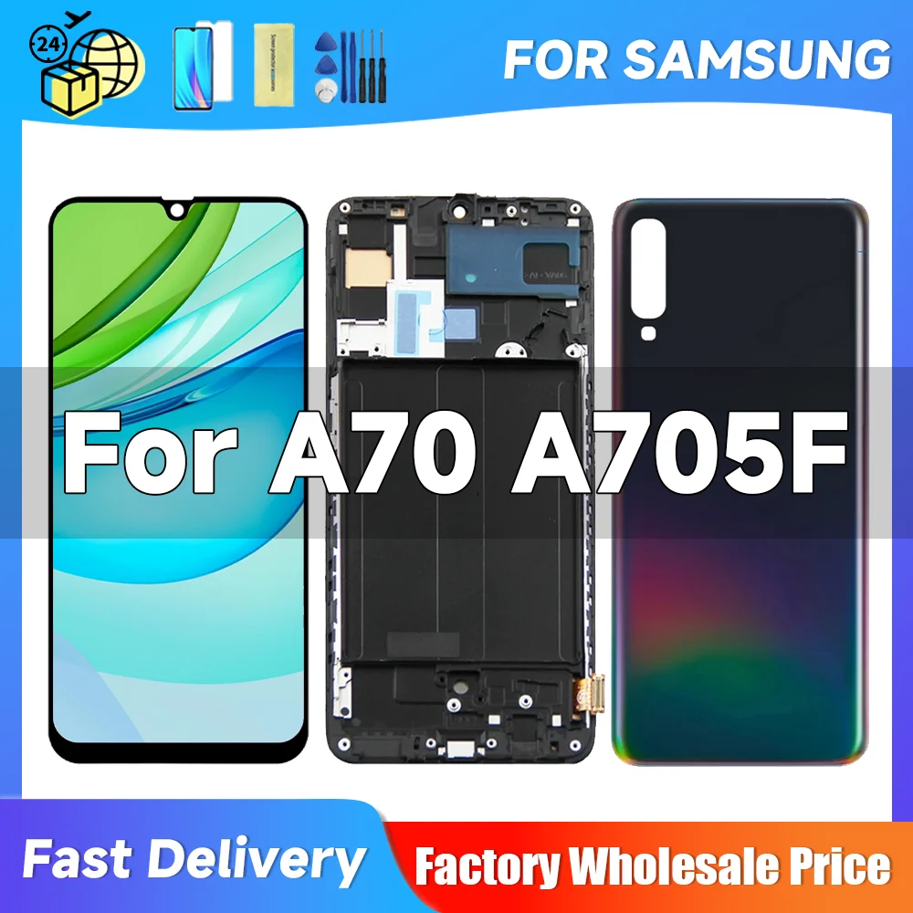 A70 Display Screen Replacement, for Samsung Galaxy A70 A705 A705F A705FN/DS Lcd Display Digital Touch Screen with Frame Assembly