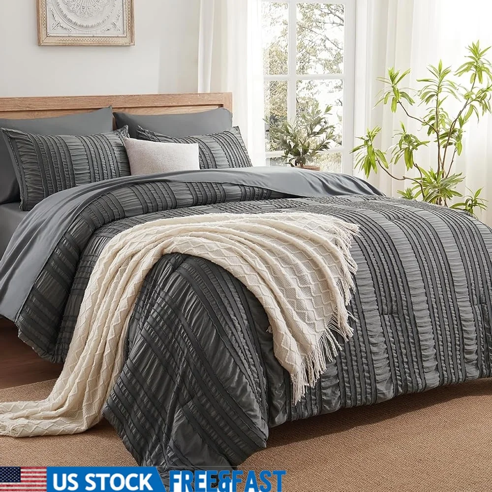 

7 Piece Queen Comforter Set Tufted Texture Luxury Bedding Bed in a Bag Soft Warm Durable Home Decor