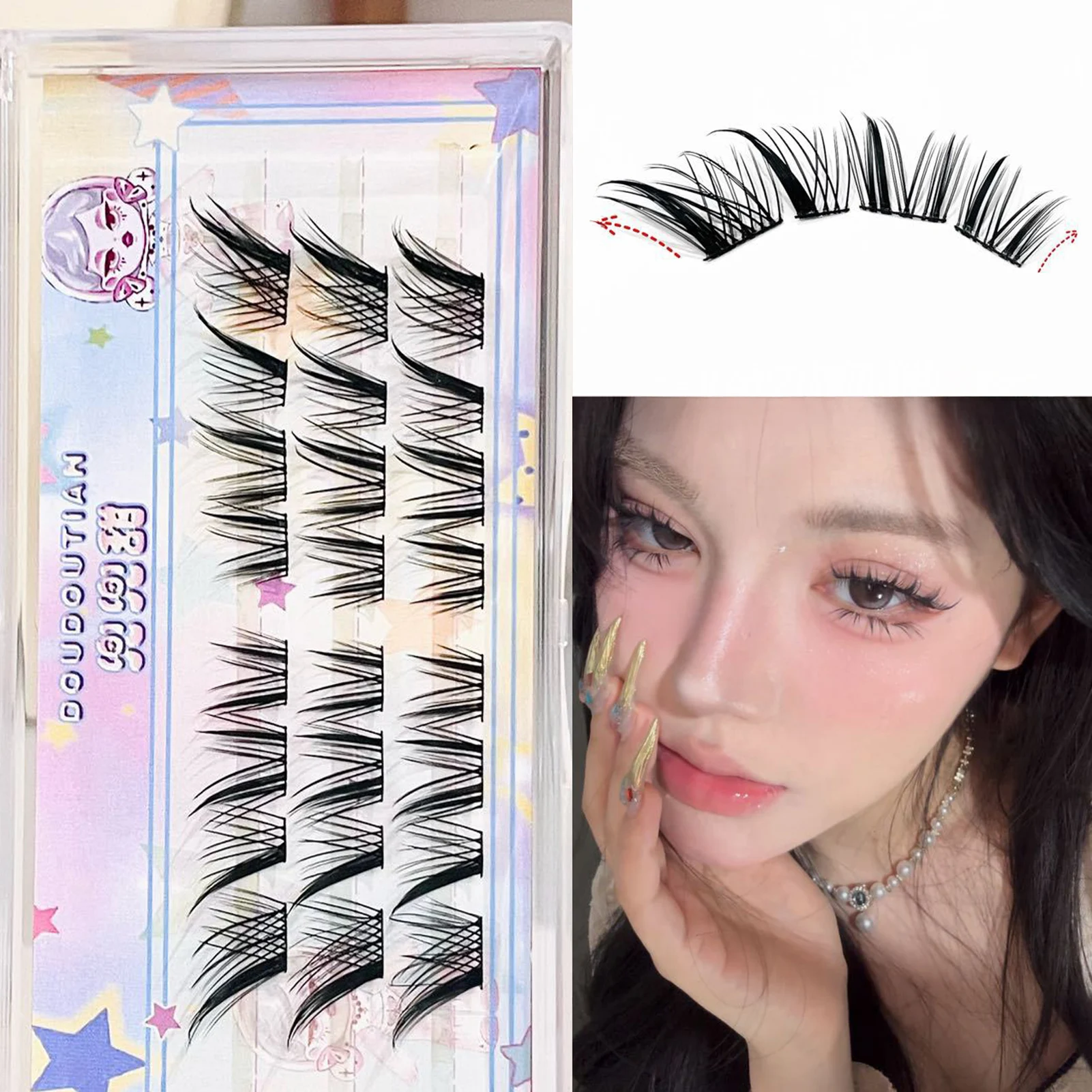 3/10 Rows Fluffy Fairy Cluster False Eyelashes 7-12mm Manga Cosplay Foxes Fake Lashes Long Lasting Seamless Individual Eyelash