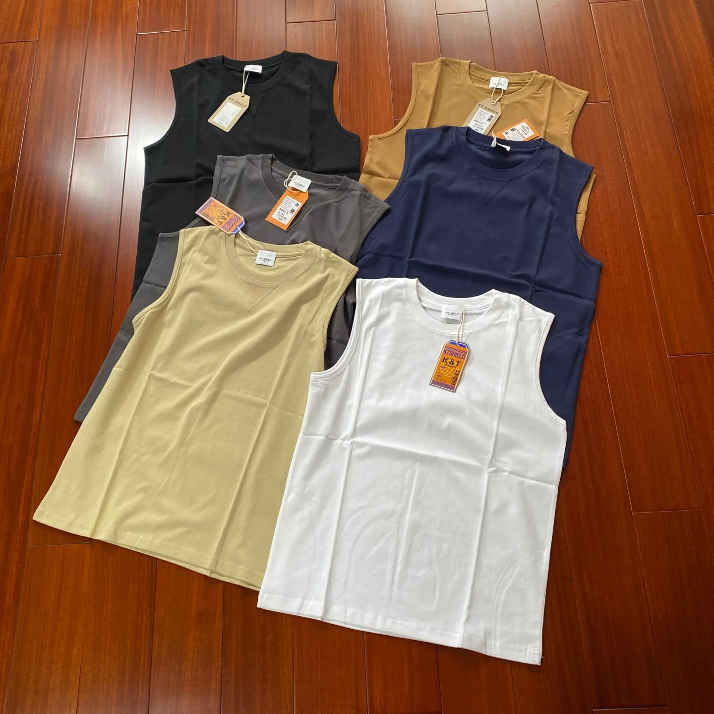 Comfortable Pure Cotton Long Velvet Double Thread round Neck Sleeveless Base Layer Vest Top Men's Spring Summer T-shirt