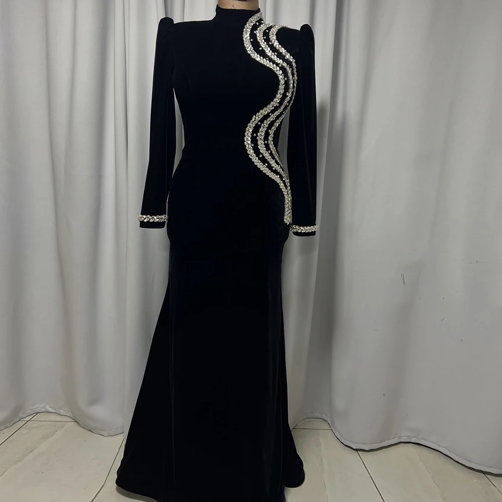 

Вечерние платья трапециевидной формы по индивидуальному заказу, длиной до пола, с высоким воротом и длинными рукавами, платье для выпускного вечера, модное изысканное вечернее платье с драпировкой и кристаллами