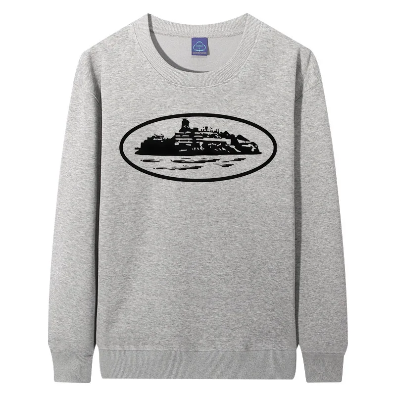 Diabo ilha impressão solta ajuste redondo ne moletom algodão y2k streetwear ex longo sve retro sle facionable confortável