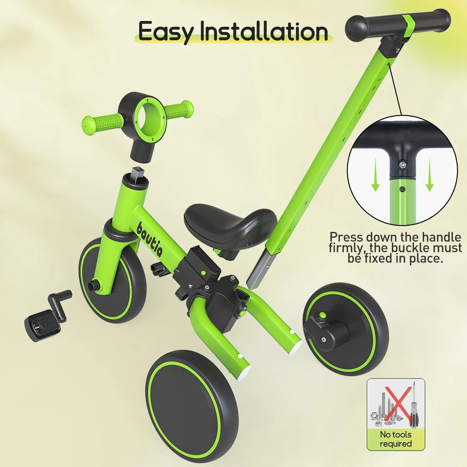 Tricycle pour enfants avec poignée de poussée, vélo d'équilibre pour bébé, cadeau pour garçons et filles, pédale parfaite, 5 en 1, 1-3, 1 à 4 ans