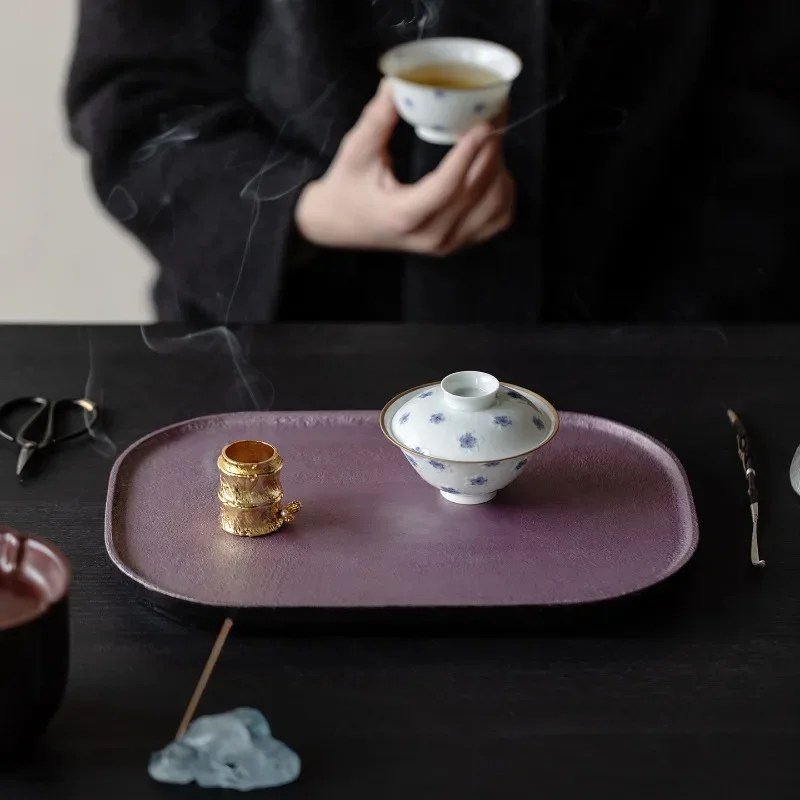 Wooden tire large lacquer solid wood round curved dry bubble plate intangible cultural heritage handmade smoke purple household