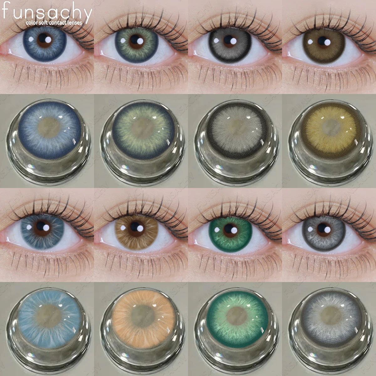 FUNSACHY 1 Paar farbige Kontaktlinsen für Augen, natürliche blaue Farbe, Augenlinsen, schöne graue kosmetische Pupillen-Augen-Make-up, grüne Linse