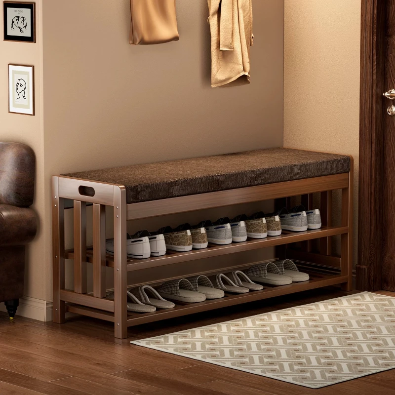 Multifunctional Entrance Shoe Rack with Padded Shoe Storage Cabinet Household Foot Rest Stool Space Saving Hallway Furniture