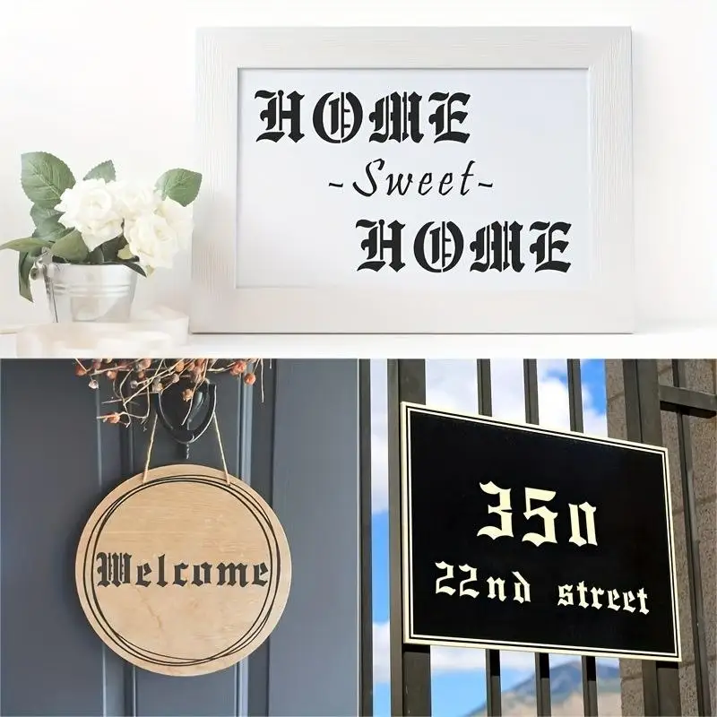 6Pcs Gothic Calligraphy Stencils Reusable Old English Letter Number Template For DIY Painting Craft Scrapbooking_NEW