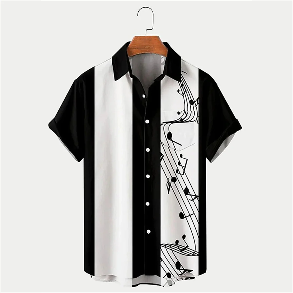 2024 New Men\'s Shirt Summer Bowling Shirt Note Pattern Printed Daily Short Sleeve Button Comfortable Casual Men\'s Clothing
