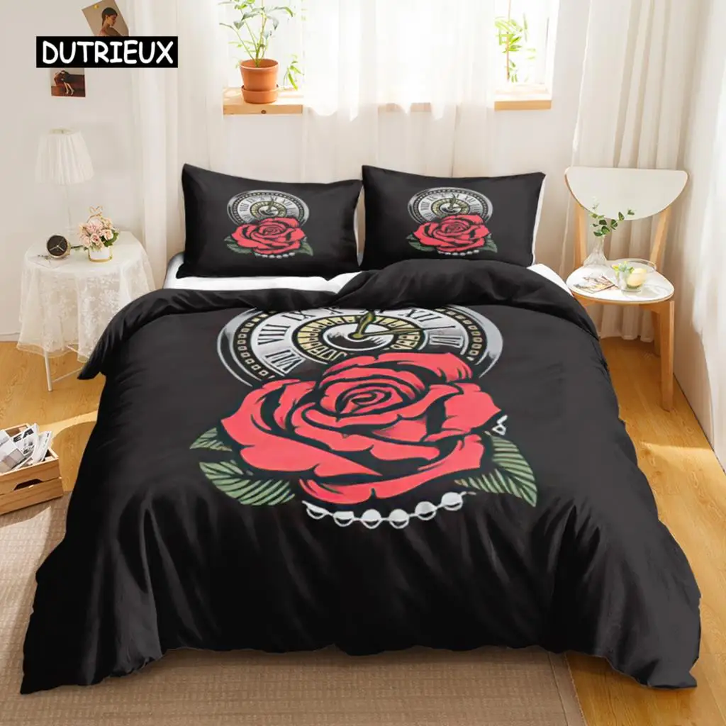 

Red Rose Duvet Cover Set Soft Luxury 3D Rose Flower Twin Bedding Set 2/3Pcs Romantic Polyester Quilt Cover with Zipper Closure