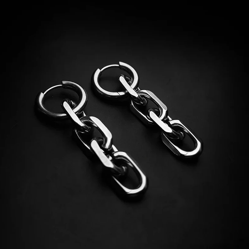 Silver Chain Link Dangle Gothic Earring Goth Drop and Dangle Chain Earrings Steel, Goth Punk Alternative Statement Earring