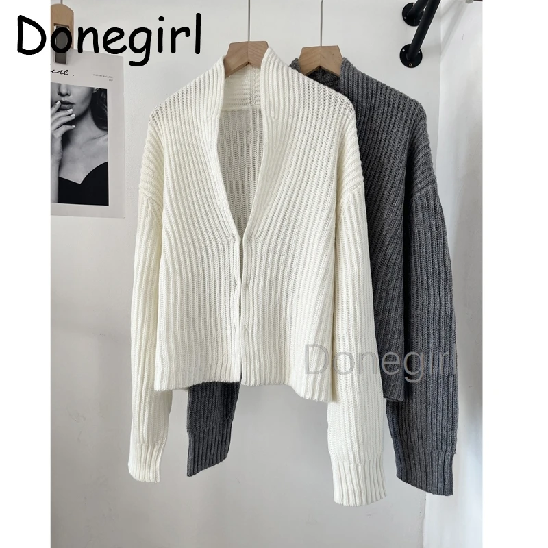 Dongirl Fashion New Women\'s Sexy Hollow V-Neck Sweater Cardigan Autumn and Winter Ladies Long Sleeve Lazy Solid Color Knitwear