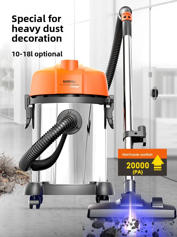 Household vacuum cleaner with large suction force for wet and dry use, powerful and high-power for renovation and industrial use