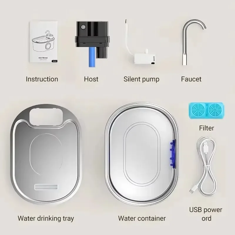 3.2L Smart Cat Water Fountain, Ultra‑Quiet Stainless Steel Wireless Pet Water Dispenser, 3/7 Pack Filters, for Cats and Dogs view 5