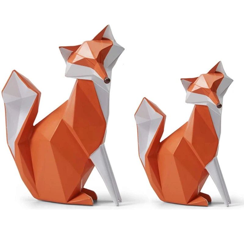 Fox Sculpture Statue Geometric Animal Decor For Home Gifts Souvenirs Gift Box Polyresin For Home Decoration