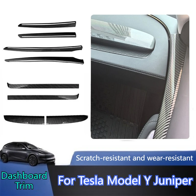 

For Tesla Model Y Juniper 2025 Dashboard Trim Center Console Panel Sticker Cover Carbon Fiber ABS Decoration Car Accessories