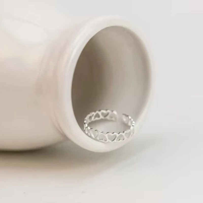 Anillos abiertos de corazón de Plata de Ley 925 para mujer, hipoalergénico, joyería de moda para niña