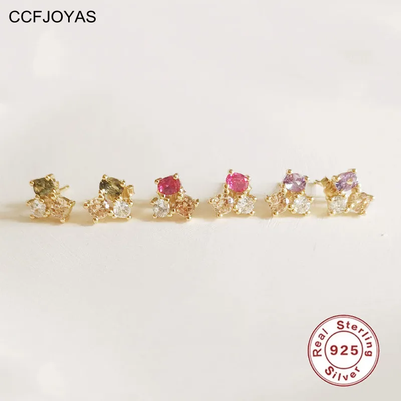 

CCFJOYAS Minimalist Cute Purple/Rose red Zircon Stud Earrings for Women 925 Sterling Silver Needle Earrings Fashion Jewelry